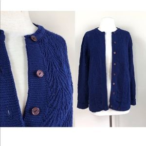 vtg 60s pointelle knit cardigan mod 50s navy